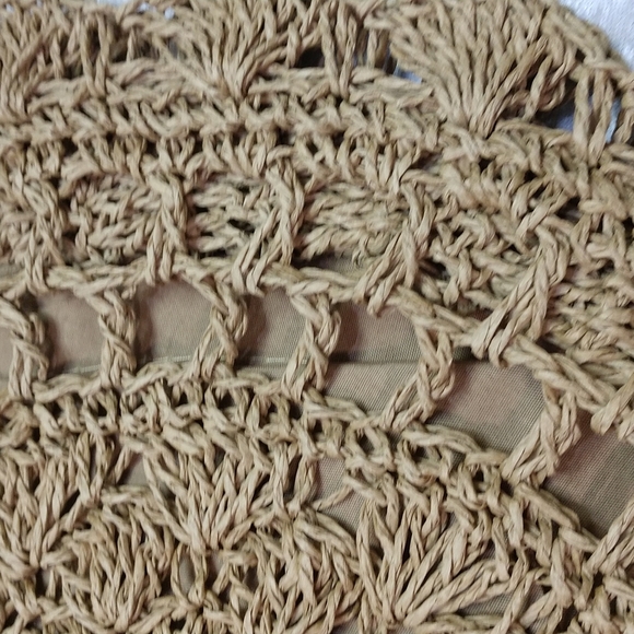 SALE Circle Handmade Crochet Shoulder Tote Bag Lined Zipper Light Brown Boho - Picture 7 of 13